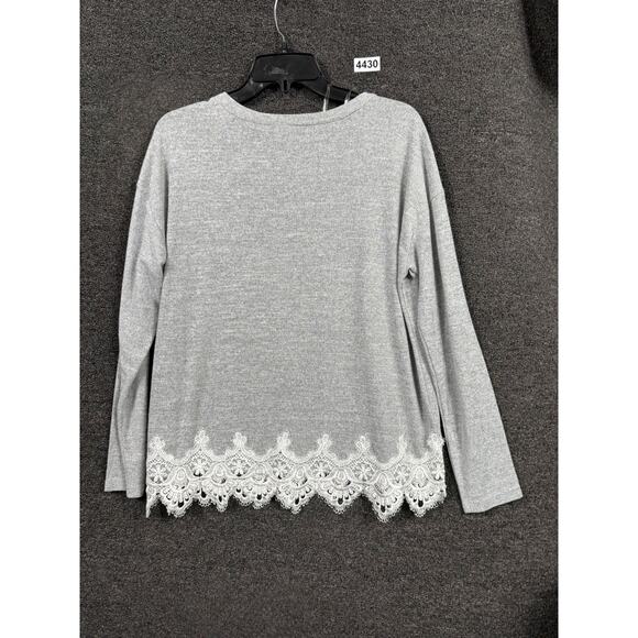 Kori America Top Womens Size S Gray Lace Hem Cottagecore Boho Long Sleeve - Picture 2 of 7